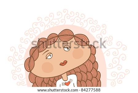 Illustration of girl in love, card with a lovely girl in love.