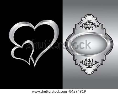 A vector valentines background with silver hearst on a black backdrop  with a silver plaque and  room for text