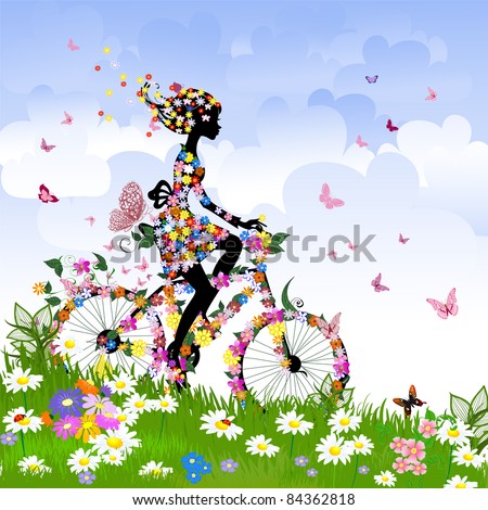 Girl on bike outdoors in summer Royalty-Free Stock Photo #84362818
