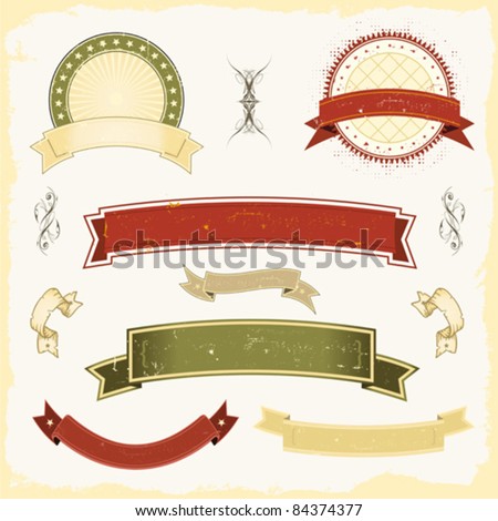 Grunge Banner Set/ Illustration of a collection of design grunge vintage banners, labels, seal stamper. All elements are on separated layers so you can easily select and edit them