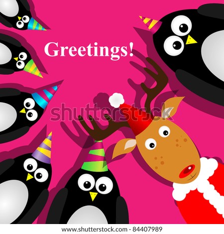 Vector greeting card with a penguins