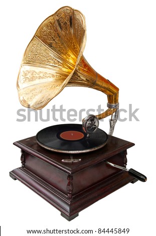 Vintage gramophone isolated on white. Clipping path included.
