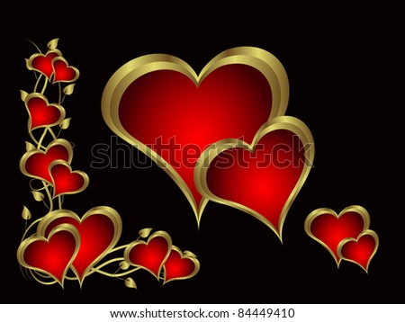 A  valentines background with a   gold heart on a black backdrop  with a gold plaque and  room for text