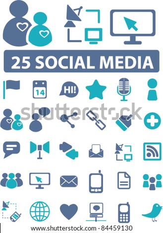25 social media & blog icons, signs, vector illustrations set
