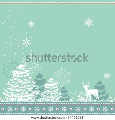 Christmas greeting card with stylized winter landscape