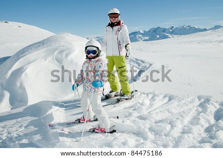 Skiing in winter resort