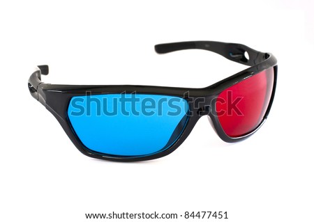 Plastic 3D glasses isolated on white background with clipping path
