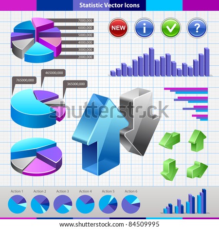 Statistics icons set with charts, labels and other graphic elements