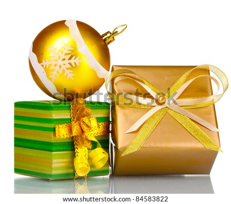 Beautiful bright gifts and Christmas decoration isolated on white