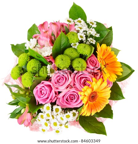 Bright bouquet shot from above, isolated on white Royalty-Free Stock Photo #84603349
