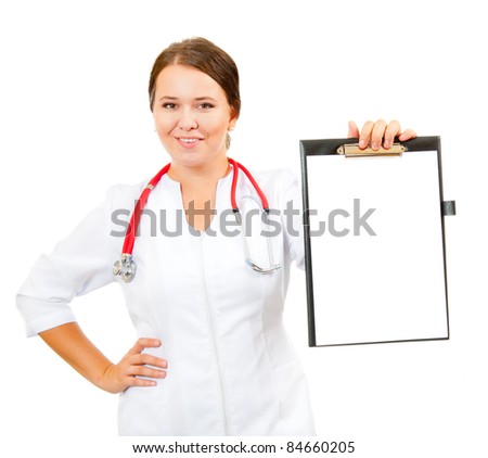 Doctor shows a file holder, on which you can place your text or graphic