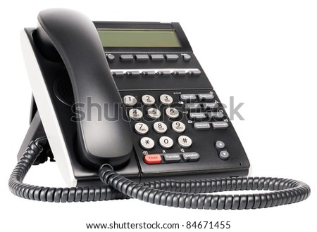 Digital telephone set with LCD over white background
