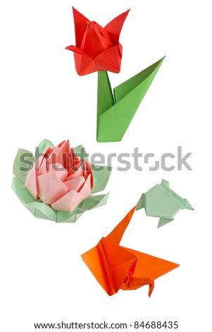 Different origami figures isolated on white