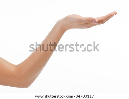 Female empty open hand isolated on white background
