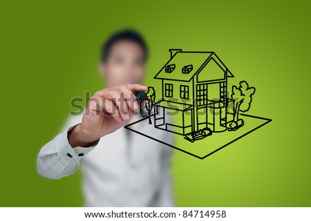 Hand drawing house in a whiteboard. Royalty-Free Stock Photo #84714958
