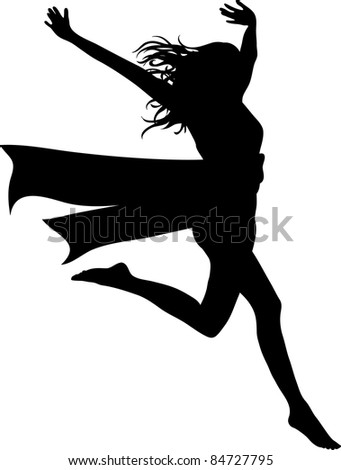 Clip art illustration of a silhouette of a woman winning, crossing the finish line.