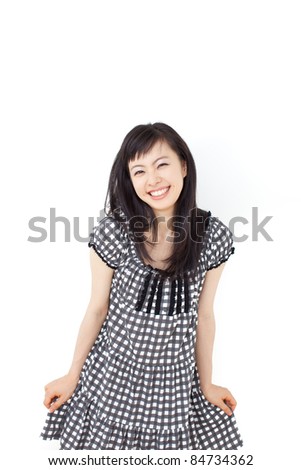 pretty young girl smiling, isolated on white background