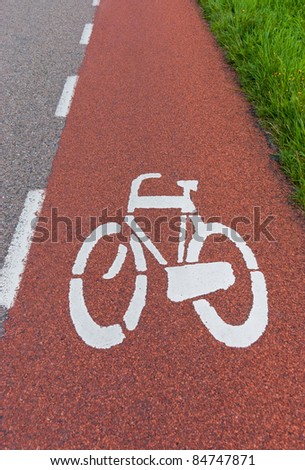 Bicycle sign on bicycle lane, vertical photo