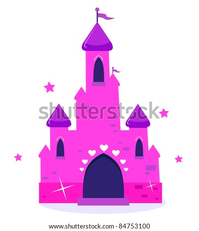 Pink Princess cartoon castle isolated on white Wild pink Princess castle isolated on white background. Vector cartoon Illustration.