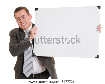 Man holding a white board.
