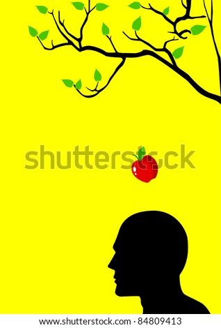 Vector illustration of an apple falling dawn to the head