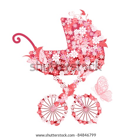 Stroller of flowers for girls Royalty-Free Stock Photo #84846799