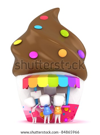 3D Illustration of Kids Buying Ice Cream