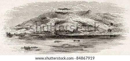 Irrawaddy river old view, Burma. Created by Yule, published on Le Tour du Monde, Paris, 1860