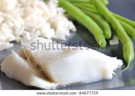 Steamed fish with rice, and green beans