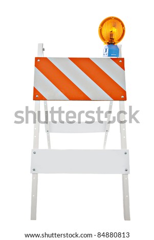 Barricade and Warning Light Closeup on Isolated White Background