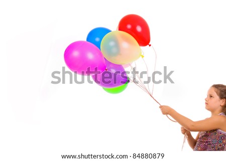 Studio picture from a little girl with balloons, isolated on white