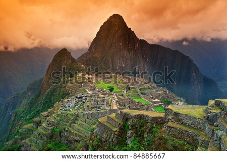 View of the Lost Incan City of Machu Picchu near Cusco, Peru. Royalty-Free Stock Photo #84885667