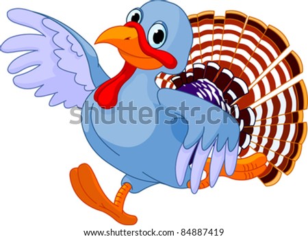 Cartoon turkey running, isolated on white background