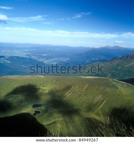 Mountain landscape with small mountain lakes. Carpathian mountain range, Ukraine.