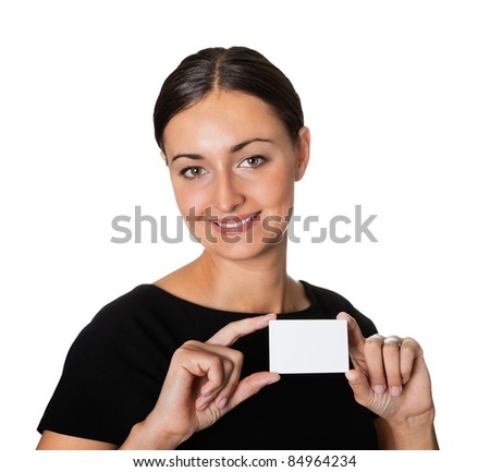 Young beautiful woman presenting her business card