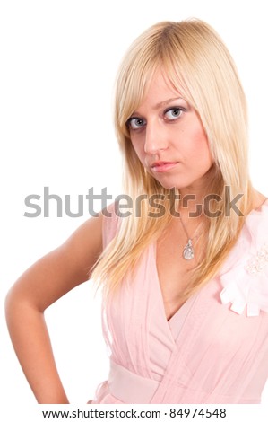 cute blonde posing on a white background