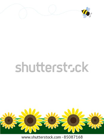 A frame or border featuring sunflowers at the bottom and a bee flying across the top