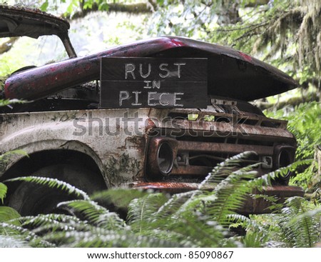 funny sign on rusty truck