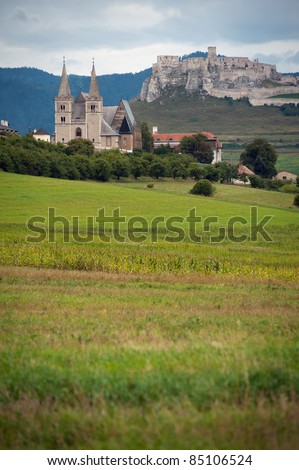 St. Martin's Cathedral at Spisska Kapitula with Spis castle in the background, Slovakia