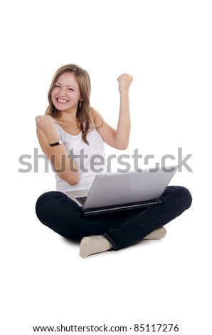 The young girl with the laptop isolated