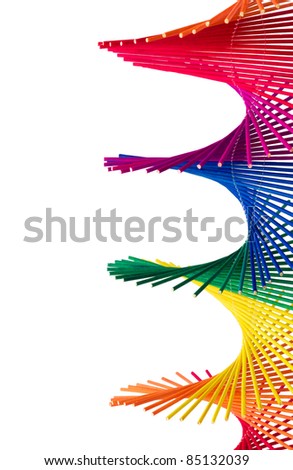 Abstract pattern created by twisted  wind spinner colored mat , isolated on white background
