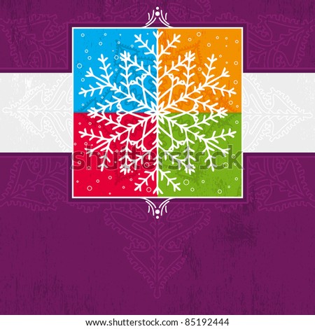  violet christmas card with snowflake, vector illustration
