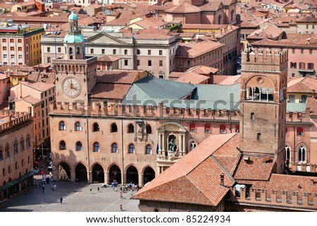 Aerial view of Piazza Maggiore in Bologna city, Italy Royalty-Free Stock Photo #85224934
