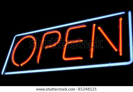 Open neon sign by night
