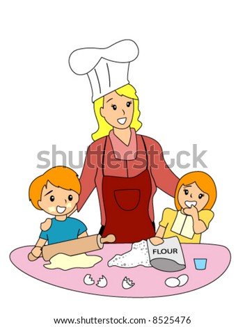Mother and Children Baking - Vector