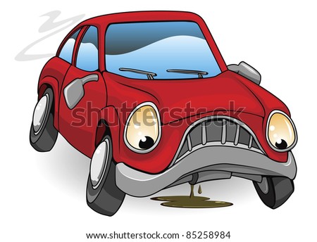An illustration of a sad broken down red cartoon car