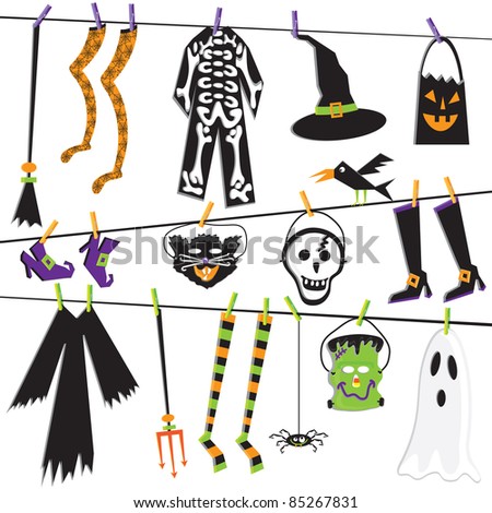 Halloween Costume Clothesline Clip Art Isolated on white