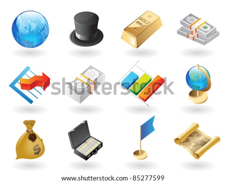 High detailed realistic icons for global finance. Raster version. Vector version is also available.