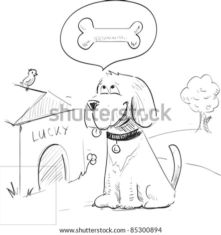 Cute dog cartoon sketch vector illustration