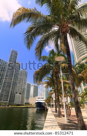 Downtown Miami River cityscape.